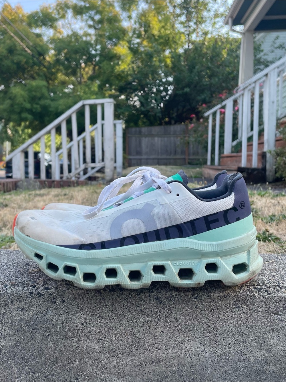 On Cloudmonster Undyed White Creek running shoes women’s 9.5